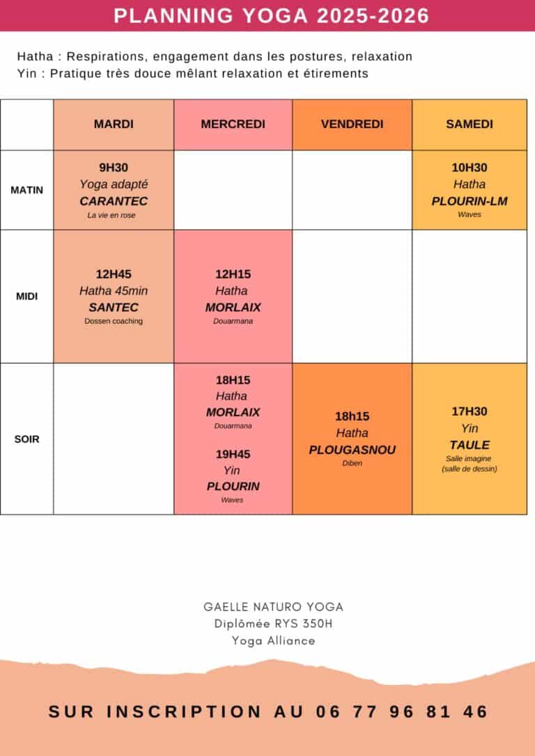 calendrier 25 - 26 Gaelle naturo yoga
