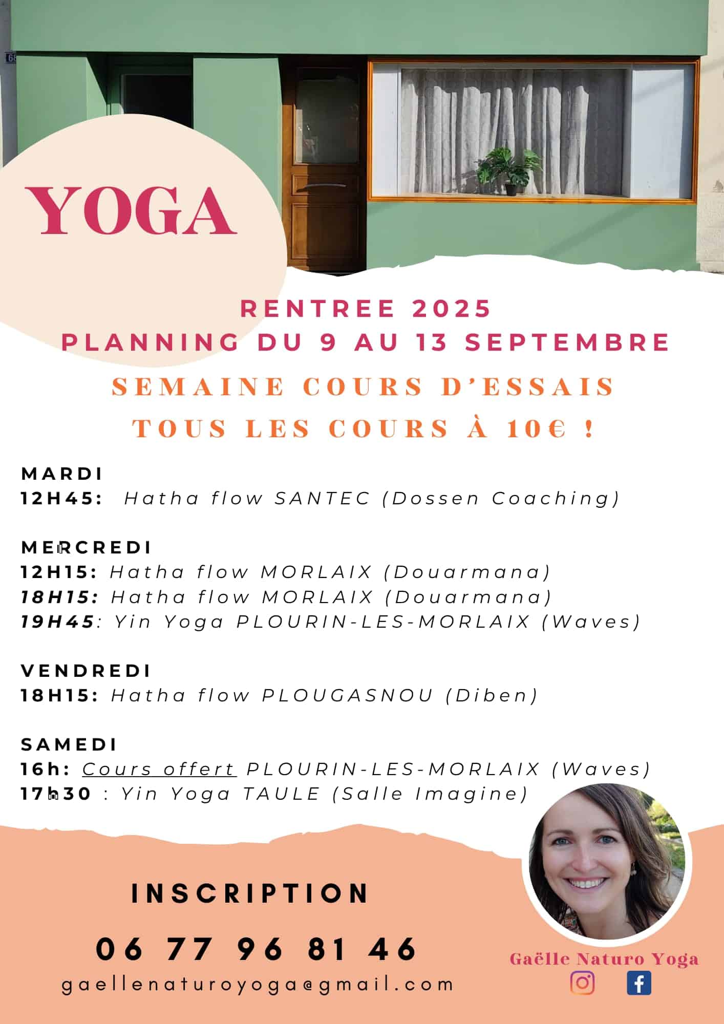 planning 9 au 13 septembre - gaelle naturo Yoga